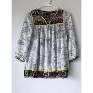 THML Puff Sleeve Boho Blouse Women’s Size Small Indian Elephant Ethnic Pattern​​